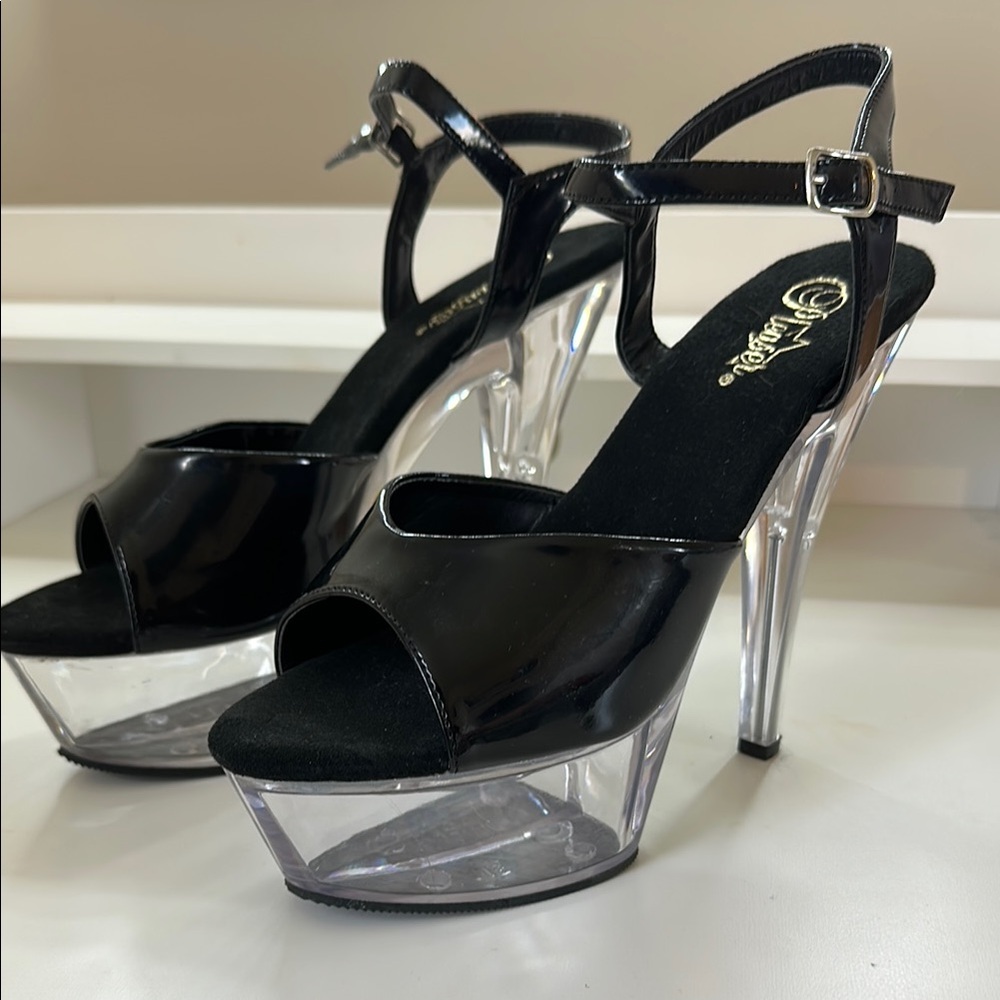 Pleaser Black and Clear Platform Heels